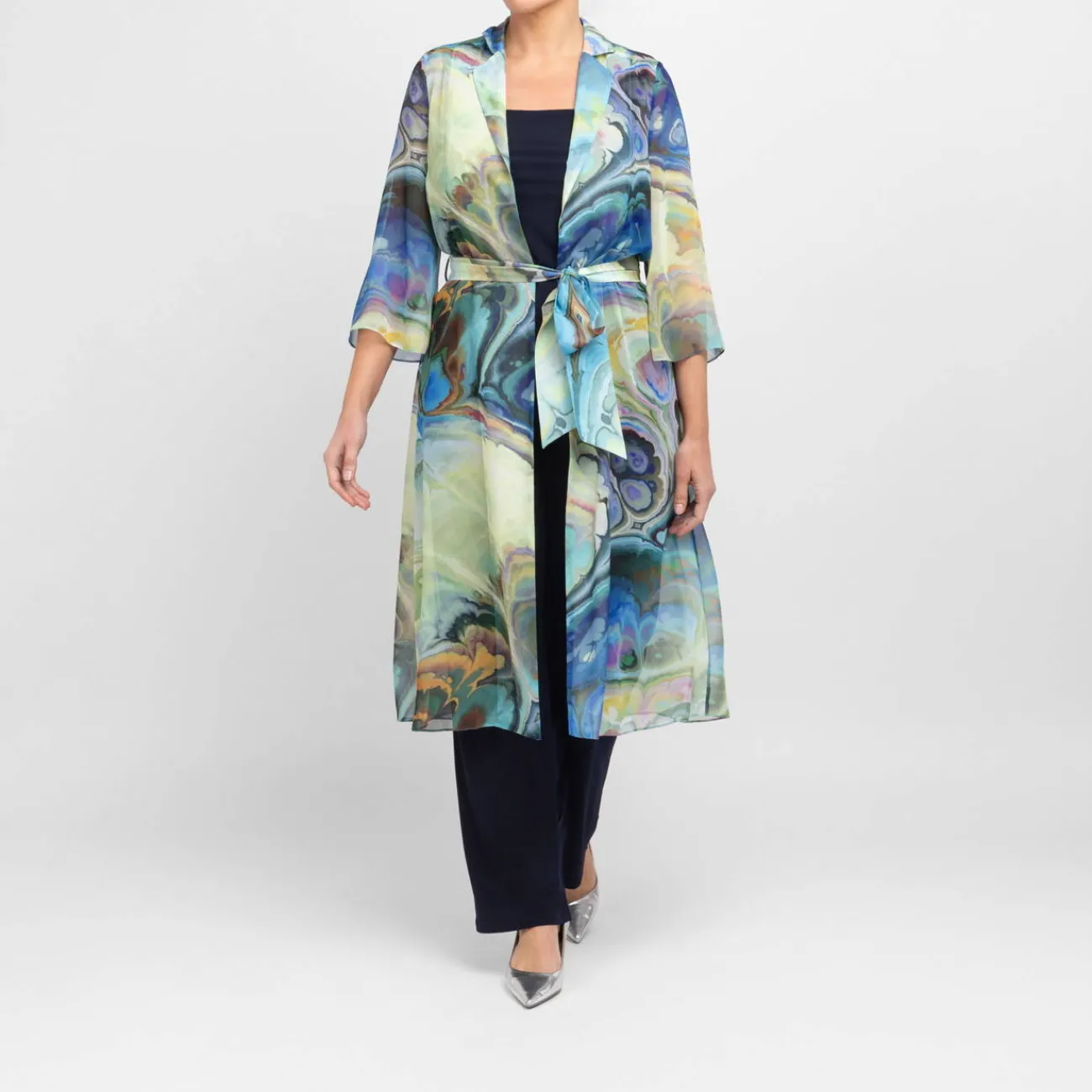 New Tia Marble Print Long Jacket Multi-Colour