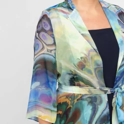 New Tia Marble Print Long Jacket Multi-Colour
