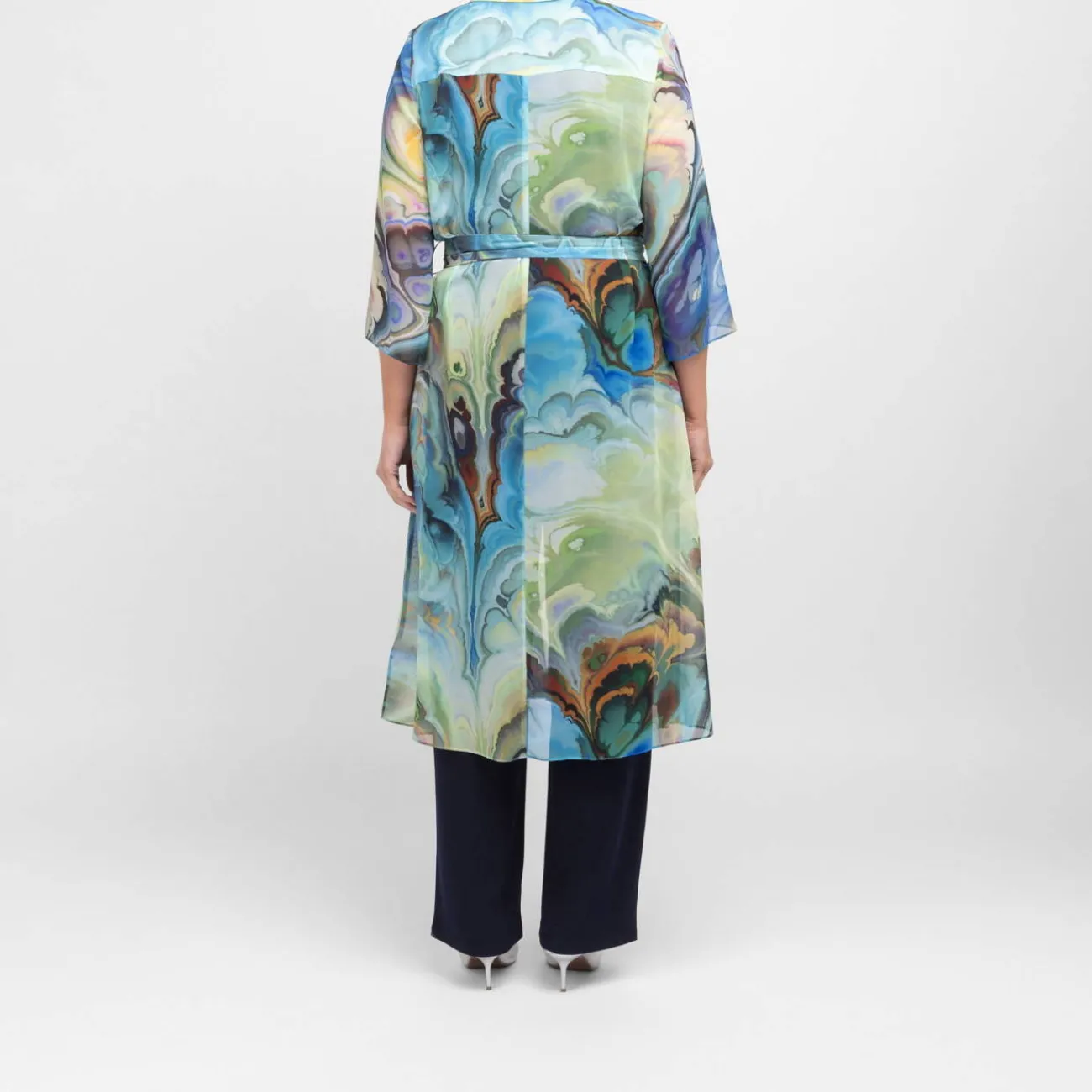 New Tia Marble Print Long Jacket Multi-Colour