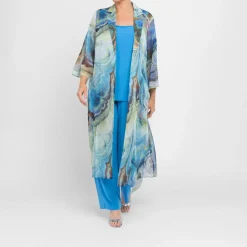 New Tia Marble Print Long Jacket Multi-Colour