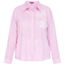 Clearance Spanish Shirt Company Tinta & Bariloche Linen Blend Candy Stripe Shirt Pink