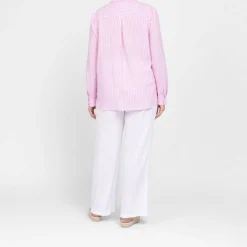 Clearance Spanish Shirt Company Tinta & Bariloche Linen Blend Candy Stripe Shirt Pink