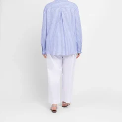 Best Spanish Shirt Company Tinta & Bariloche Striped Embroidered Cotton Linen Shirt Blue