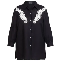 Outlet Verpass Linen Shirt with Yoke Embroidery Black