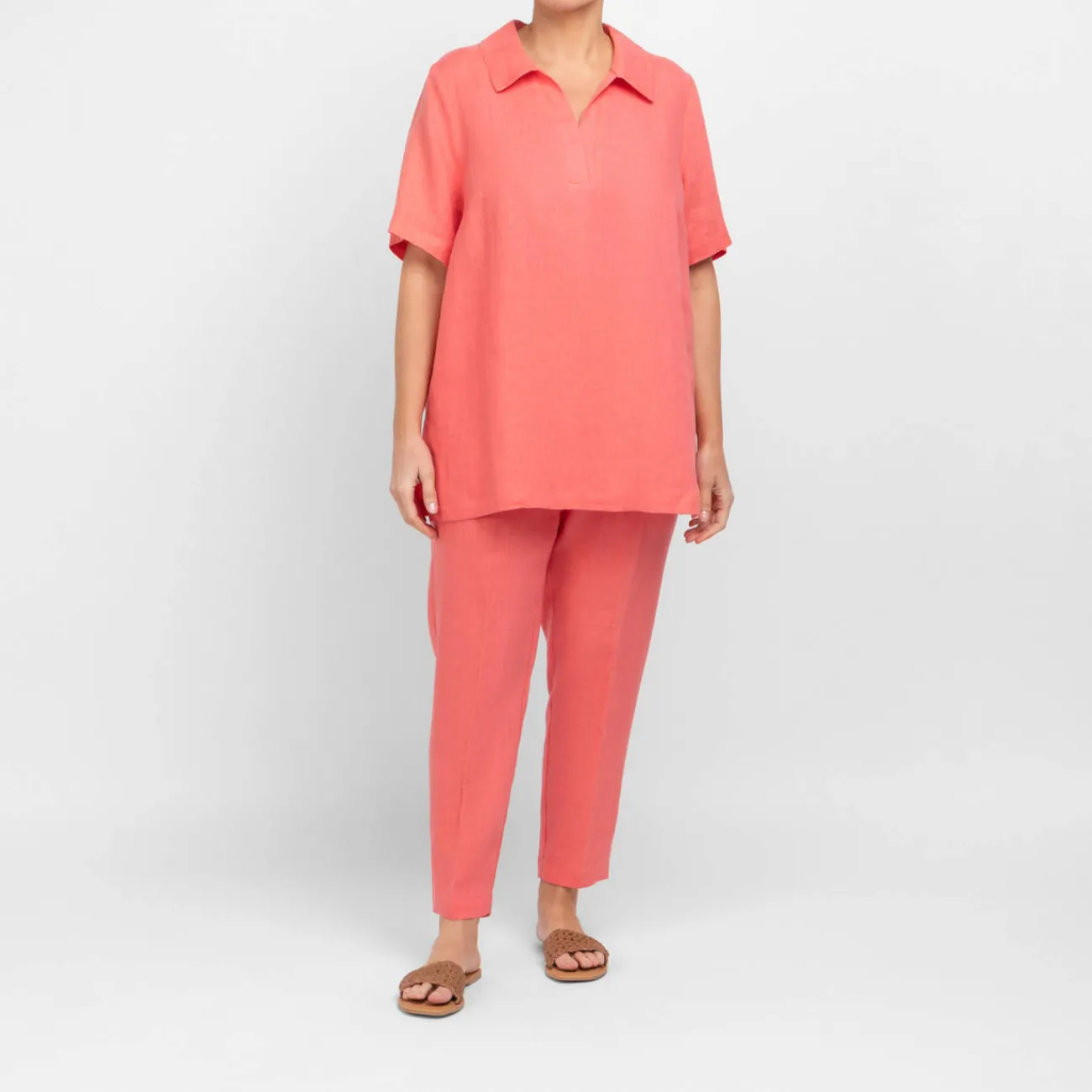 Fashion Verpass Linen Tunic Coral