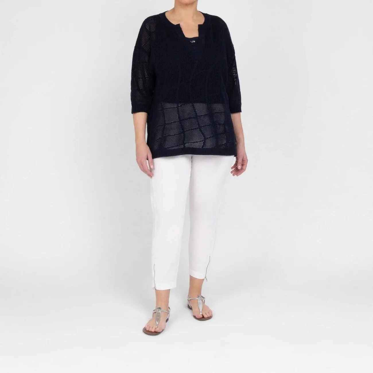 Outlet Verpass Mesh Effect Sweater Navy
