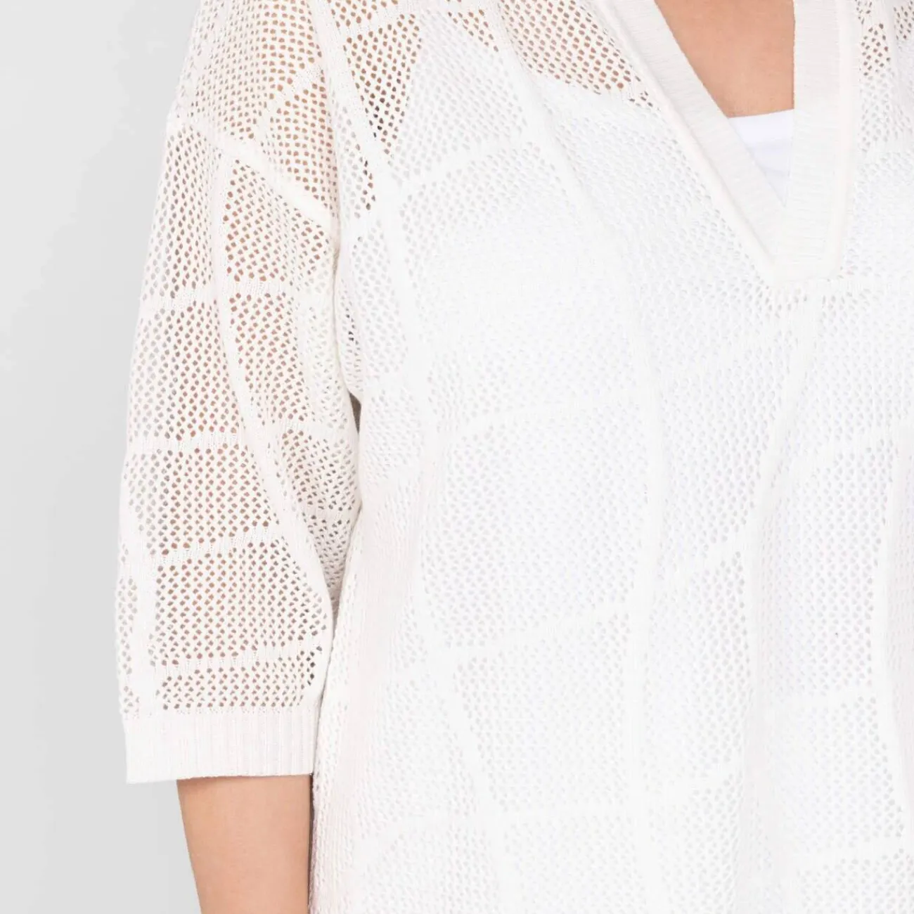 Clearance Verpass Mesh Effect Sweater White