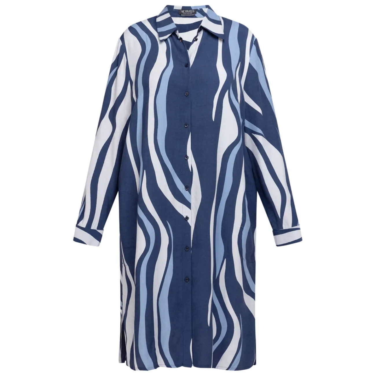 Fashion Verpass Wave Print Dress Blue
