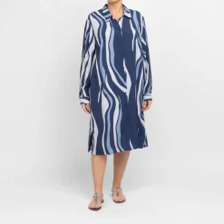 Fashion Verpass Wave Print Dress Blue