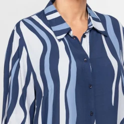 Fashion Verpass Wave Print Dress Blue