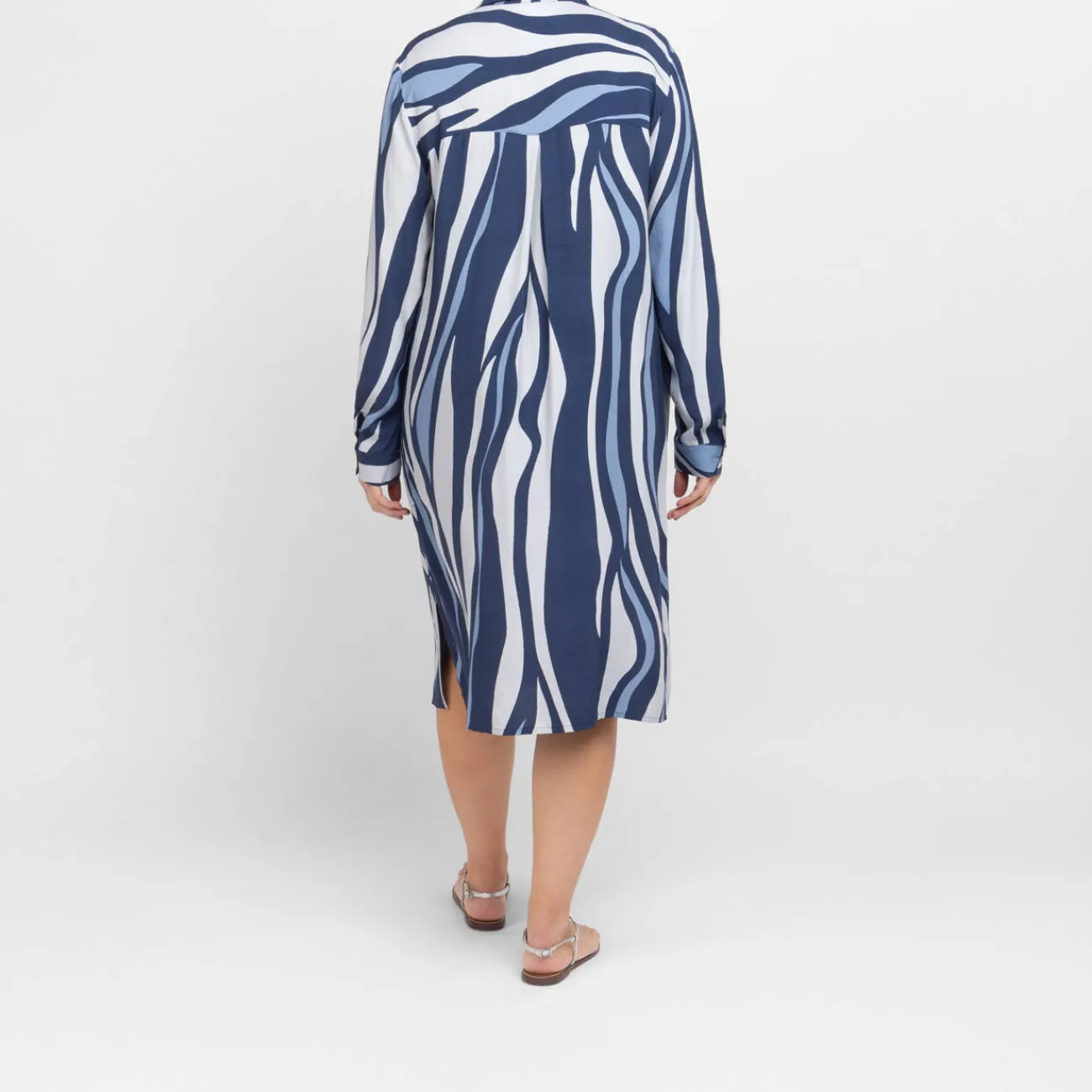 Fashion Verpass Wave Print Dress Blue