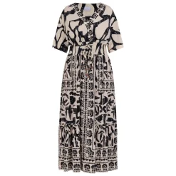 Online Yoek Ethnic Print Dress Black and Cream