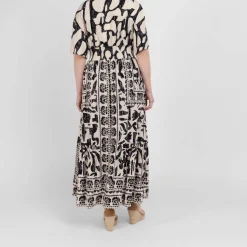 Online Yoek Ethnic Print Dress Black and Cream