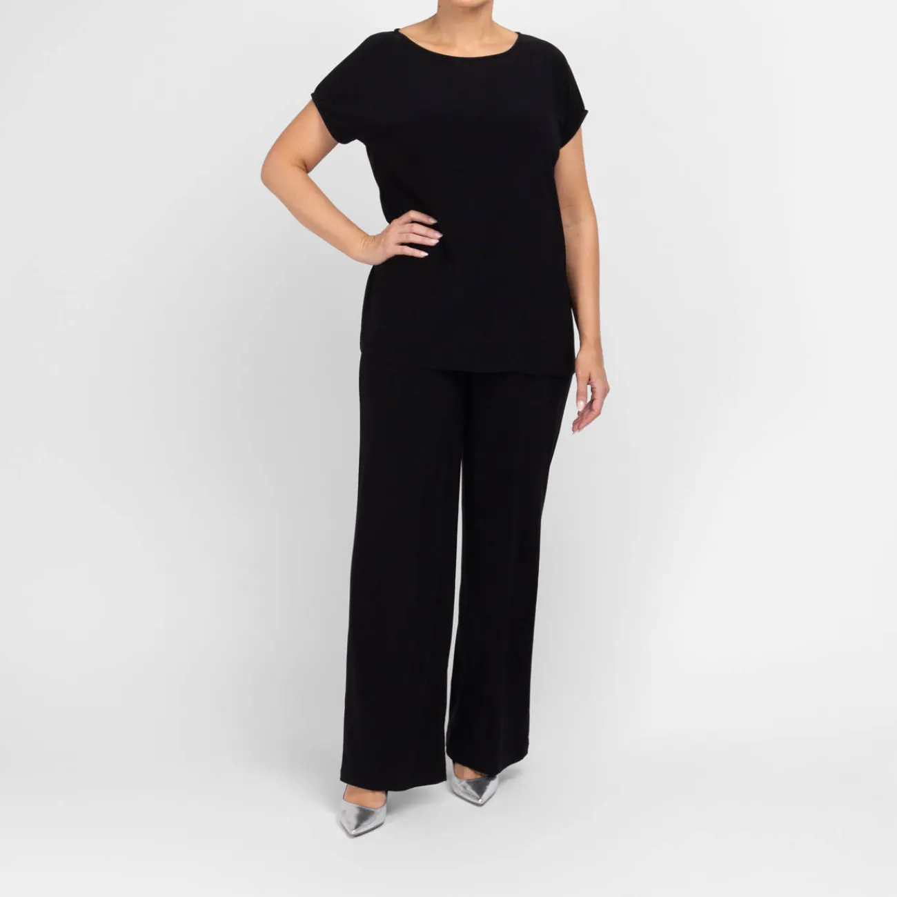 New Yoek Jersey Cap-Sleeve Top Black