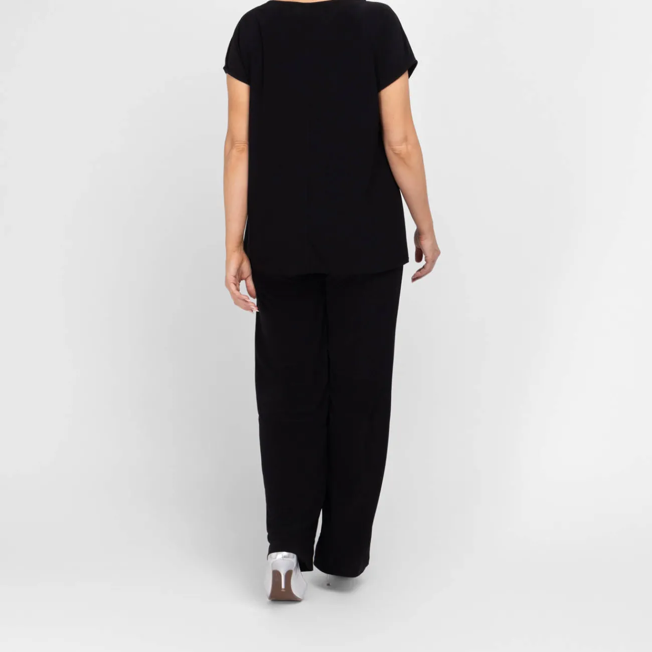New Yoek Jersey Cap-Sleeve Top Black