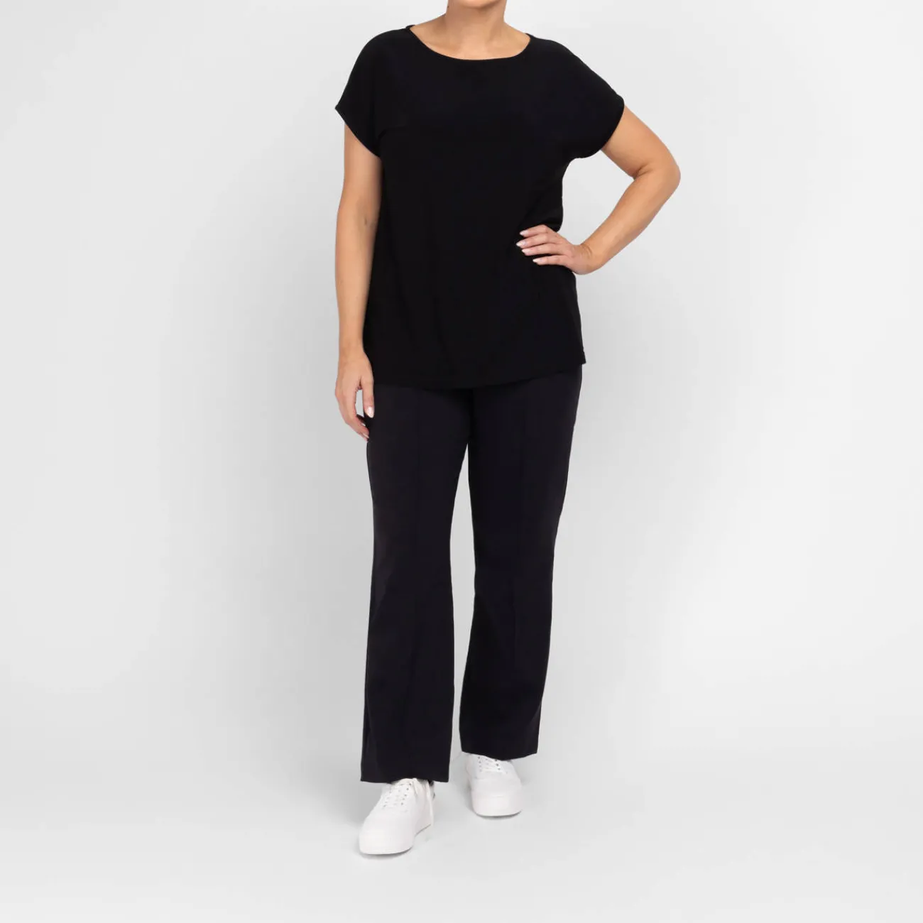 New Yoek Jersey Cap-Sleeve Top Black