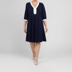 Hot Yoek Jersey Dress Navy White Tipping