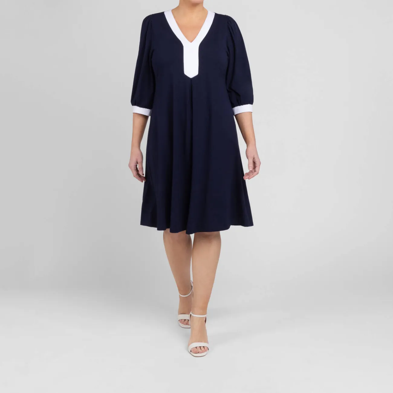 Hot Yoek Jersey Dress Navy White Tipping