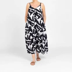Best Yoek Strap Dress Print Black and White