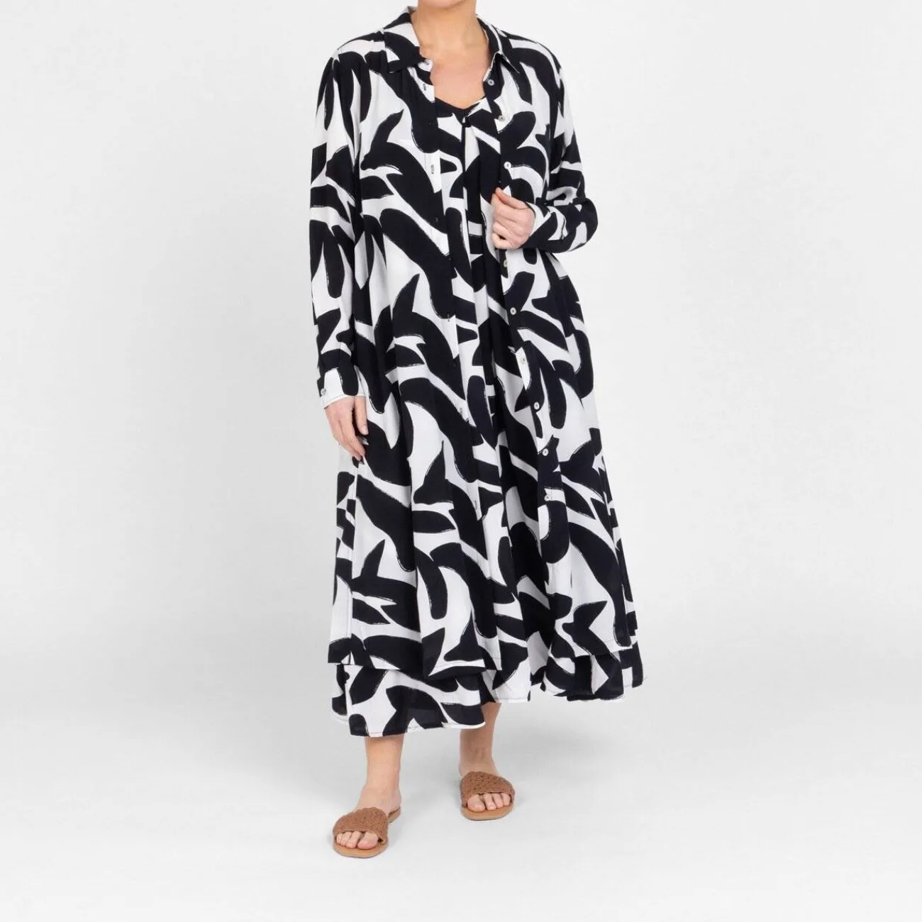 Best Yoek Strap Dress Print Black and White