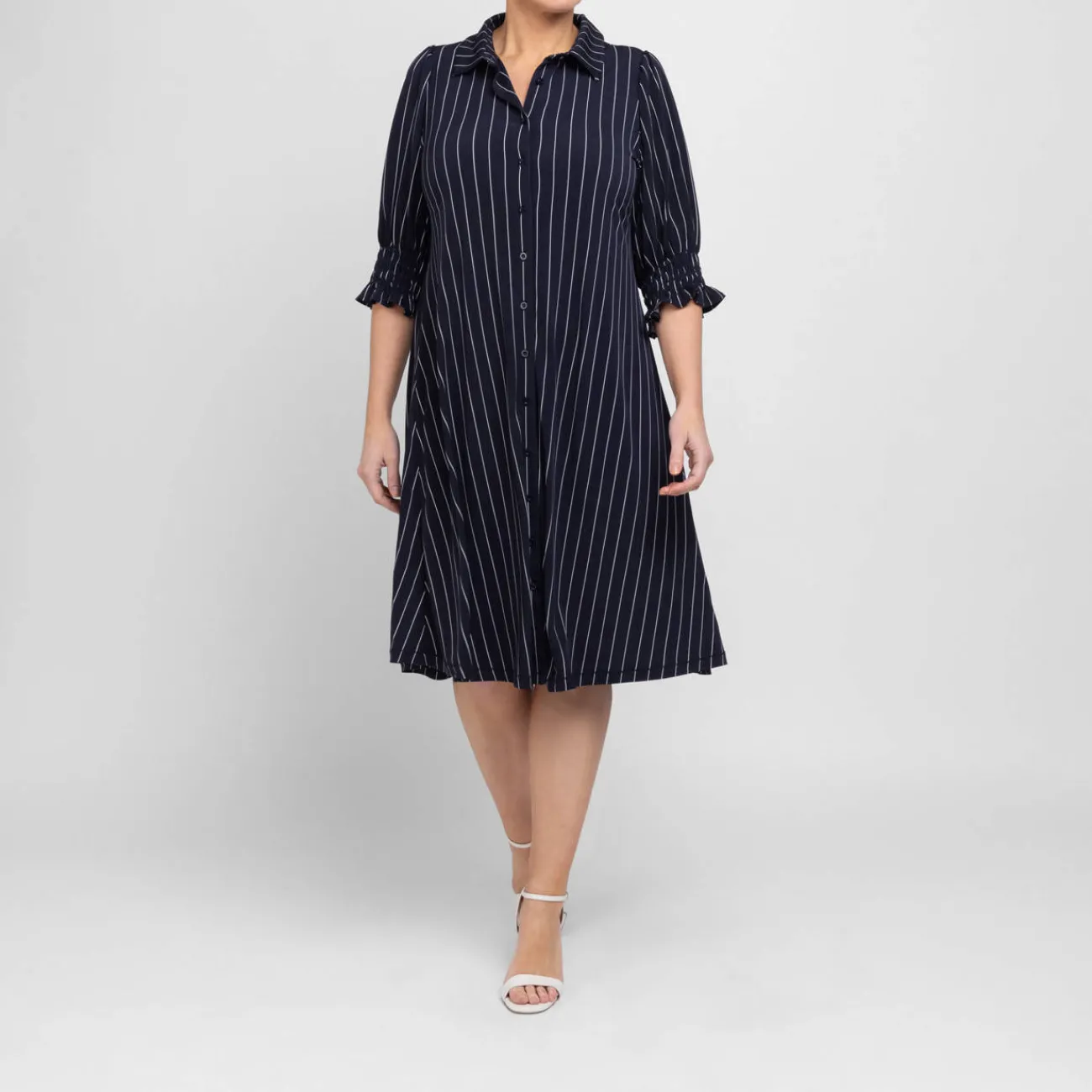 Clearance Yoek Stretch Jersey Pinstripe Dress Navy